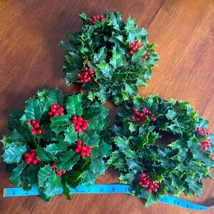 Set of Three Artificial Holly Candle Rings